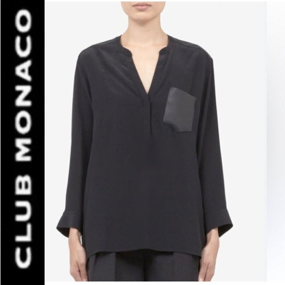 Club Monaco Black Blouse Long Sleeve Chic Minimalist Sheer Quiet Luxury